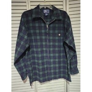 QUIZZ NEW YORK Women's Plaid Zip Up Jacket Blue Green Long Sleeve - M